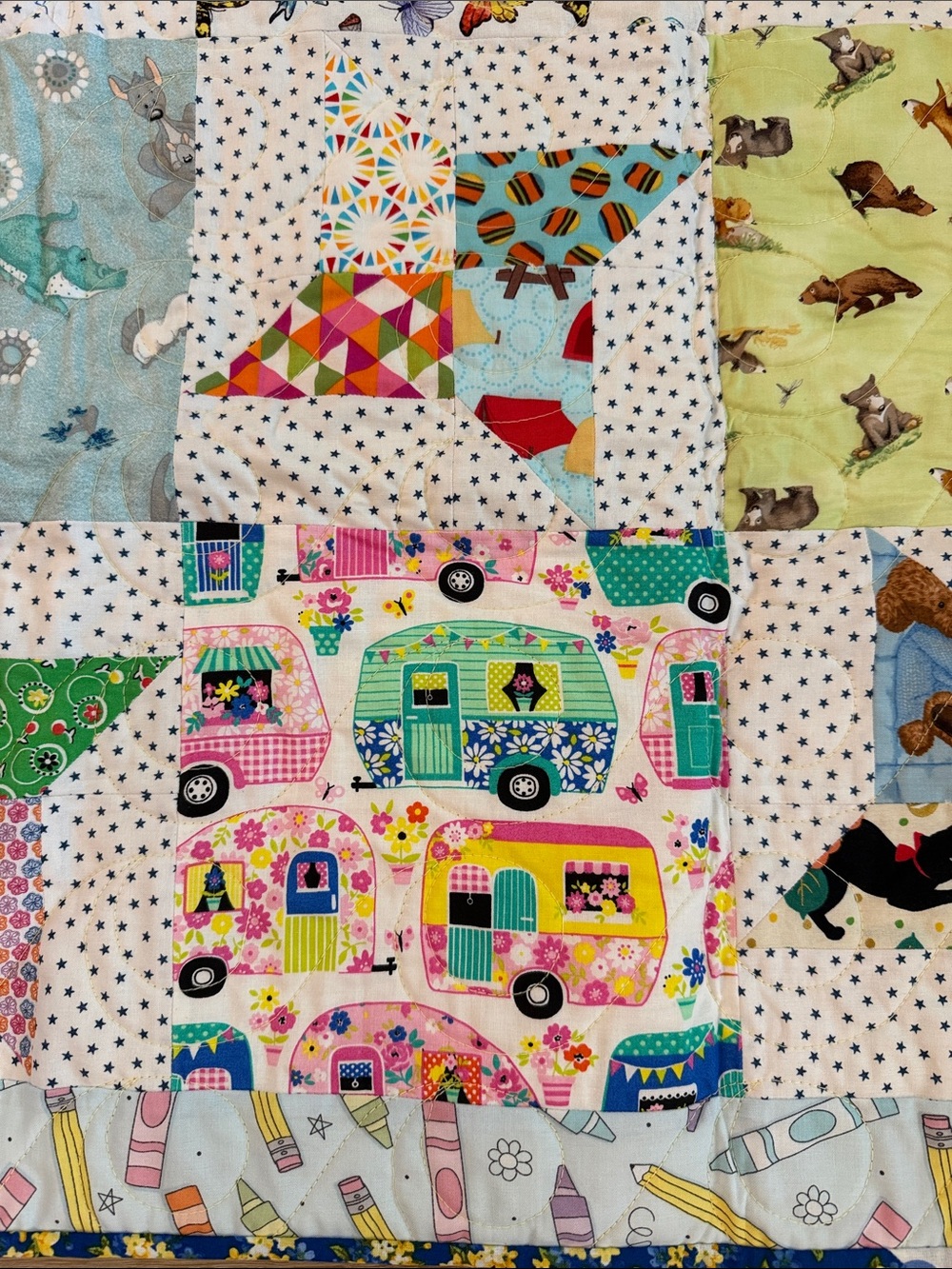 Handmade Patchwork Children’s Quilt in Pastel Multi Colors - Picture 3 of 9